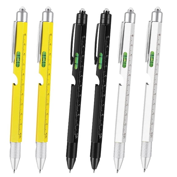 9 in 1 Multitool Pen for Dad - Led Light, Stylus, Screwdriver, Opener, Ruler, Level Gifts for Boyfriend 6PCS,6 x Multitool Pen,Black&Silver&Yellow