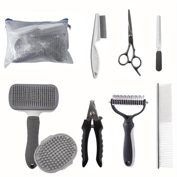 9-in-1 Pet Grooming Kit: Self-Cleaning Brush, Nail Clippers & File for Cats & Dogs