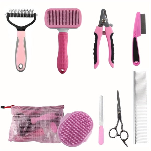 9-in-1 Pet Grooming Kit: Self-Cleaning Brush, Nail Clippers & File for Cats & Dogs