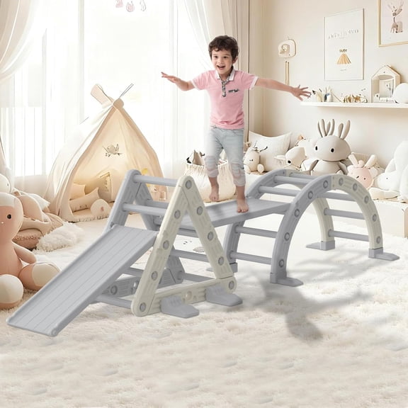 9-in-1 Pik/ler Triangle Set, HDPE PP Plastic Durable 1-8 Toddler Climbing Toys Indoor with Arch, Ramp, Ladder & Slide, Indoor Mont/essori Toddler Playground Jungle Gym Playset for Toddlers, White