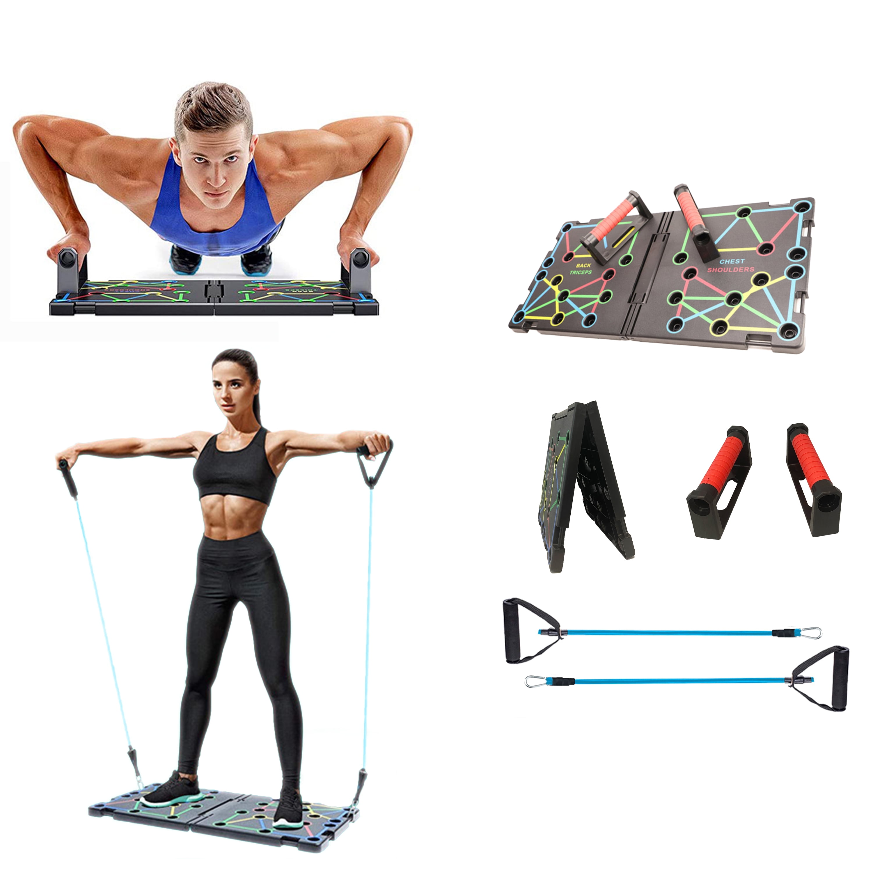 9 in 1 Push Up Rack Board System Fitness Workout Train Gym Exercise with 2 Resistance  Bands and Pilate Bars 