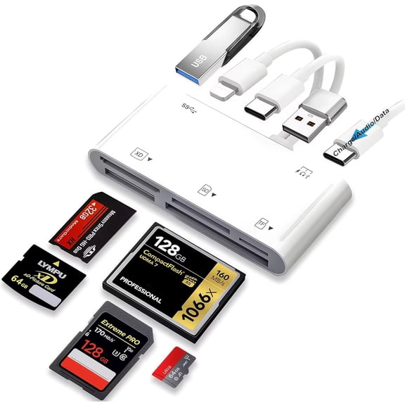9-in-1 SD/MicroSD/CF/MS/XD Card Reader Portable Trail Camera Viewer | Plug & Play Memory Card Reader with USB OTG & PD Fast Charge, Works with Cameras/Drones, Compatible with iPhone/iPad/Android
