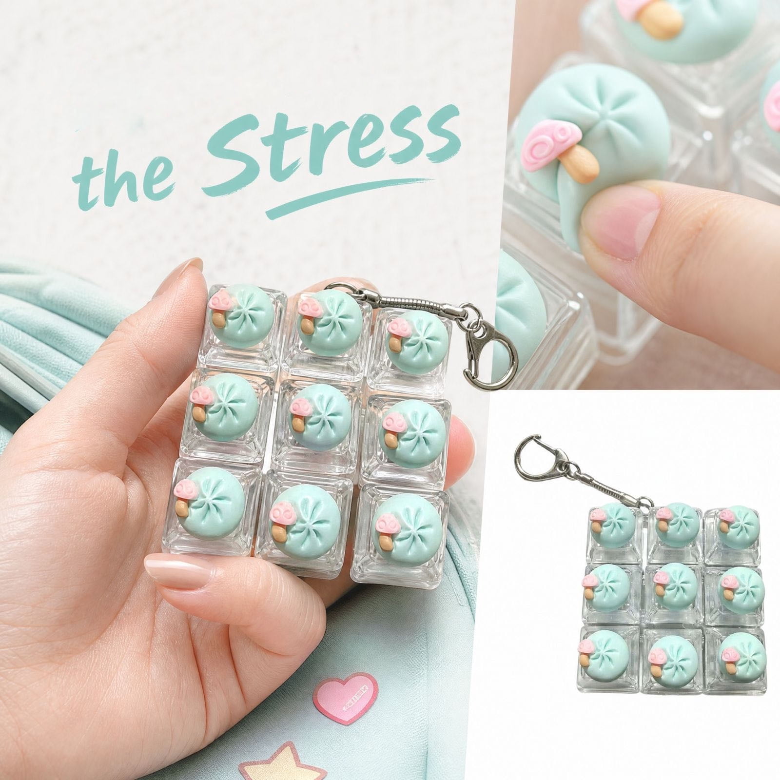 Fidget Button Key Chain 9 in 1 Sound Keyboard Fidget Toy Cute Dumpling Clicker Keychain with ...
