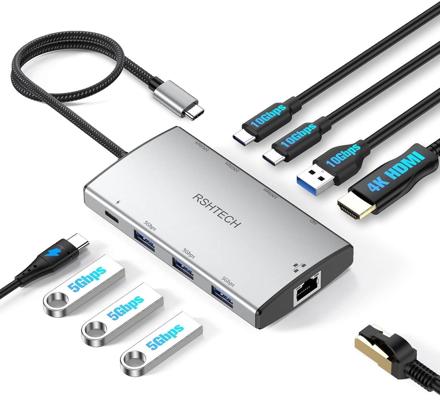 9-in-1 USB C Hub Multiport Adapter with 4K HDMI, 10Gbps USB-3.2 Ports ...