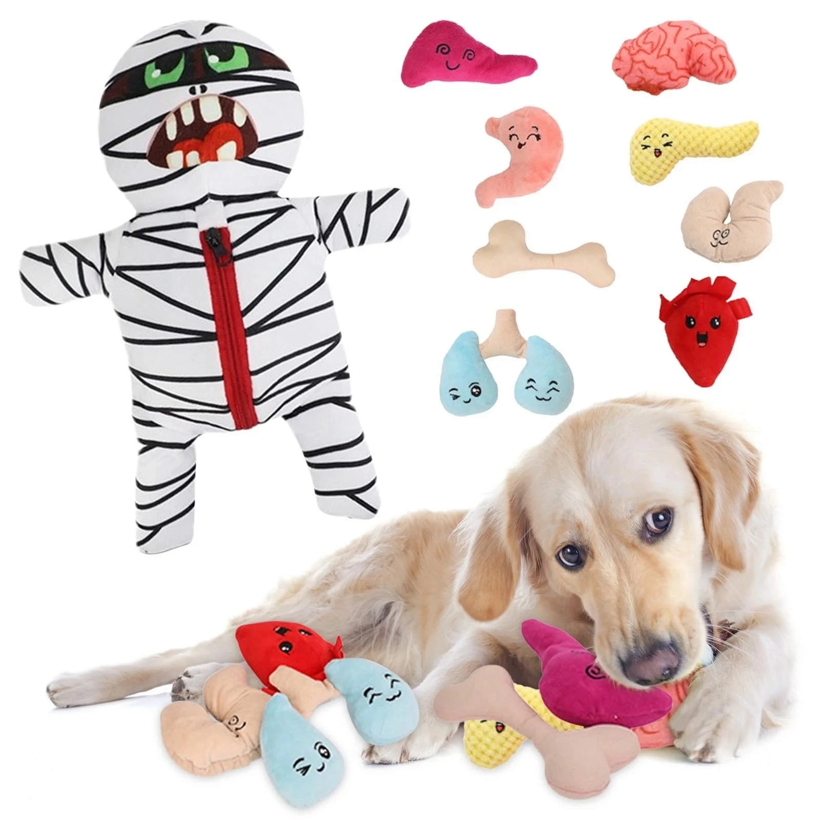 9-in-1 Zombie Mummy Dog Toys with Organs, Funny Cool Squeaky Dog Chew ...