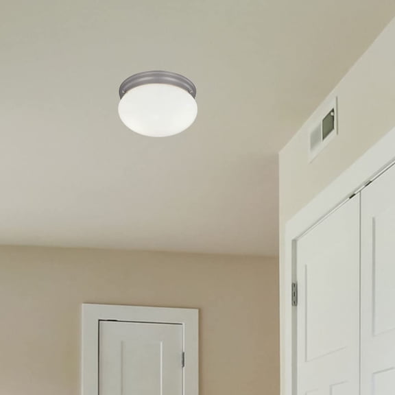 9 in 2-Light Flush Mount Ceiling Light with Frosted Glass Shade, Pewter, 4732-PW