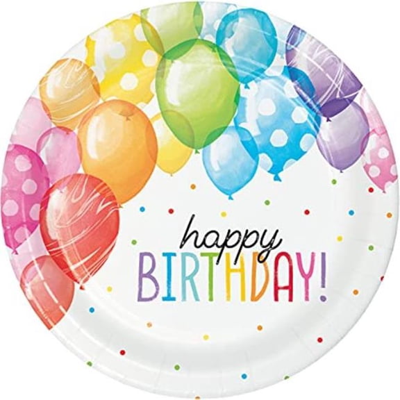 9 in. Balloon Bash Dinner Paper Plate, Multi Color