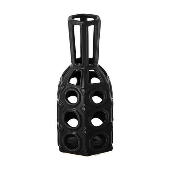 9 in. Black Pierced Pattern Ceramic Vase