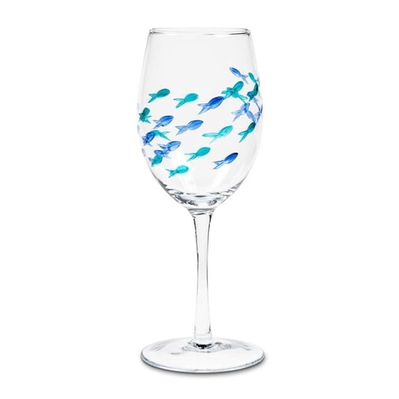 9 in. Cut Fish Wine Glass, Blue & Green