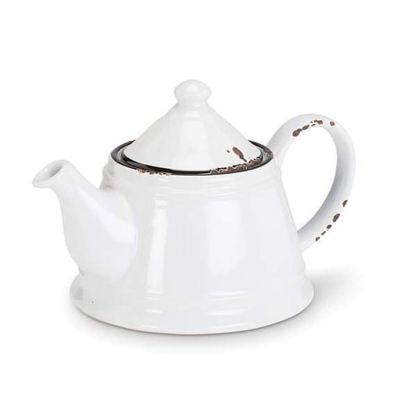 9 in. Enamel Look Teapot, White