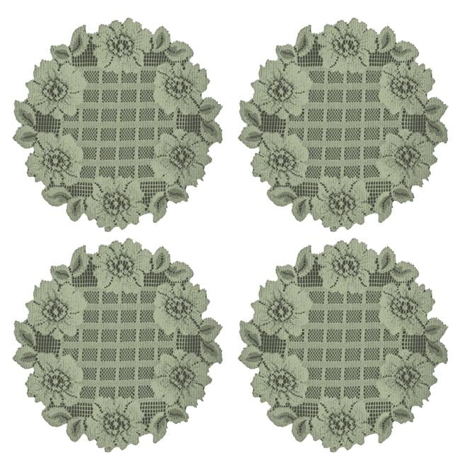 Fern Green Floral Trellis Round Lace Doilies, 9-inch, Set of 4