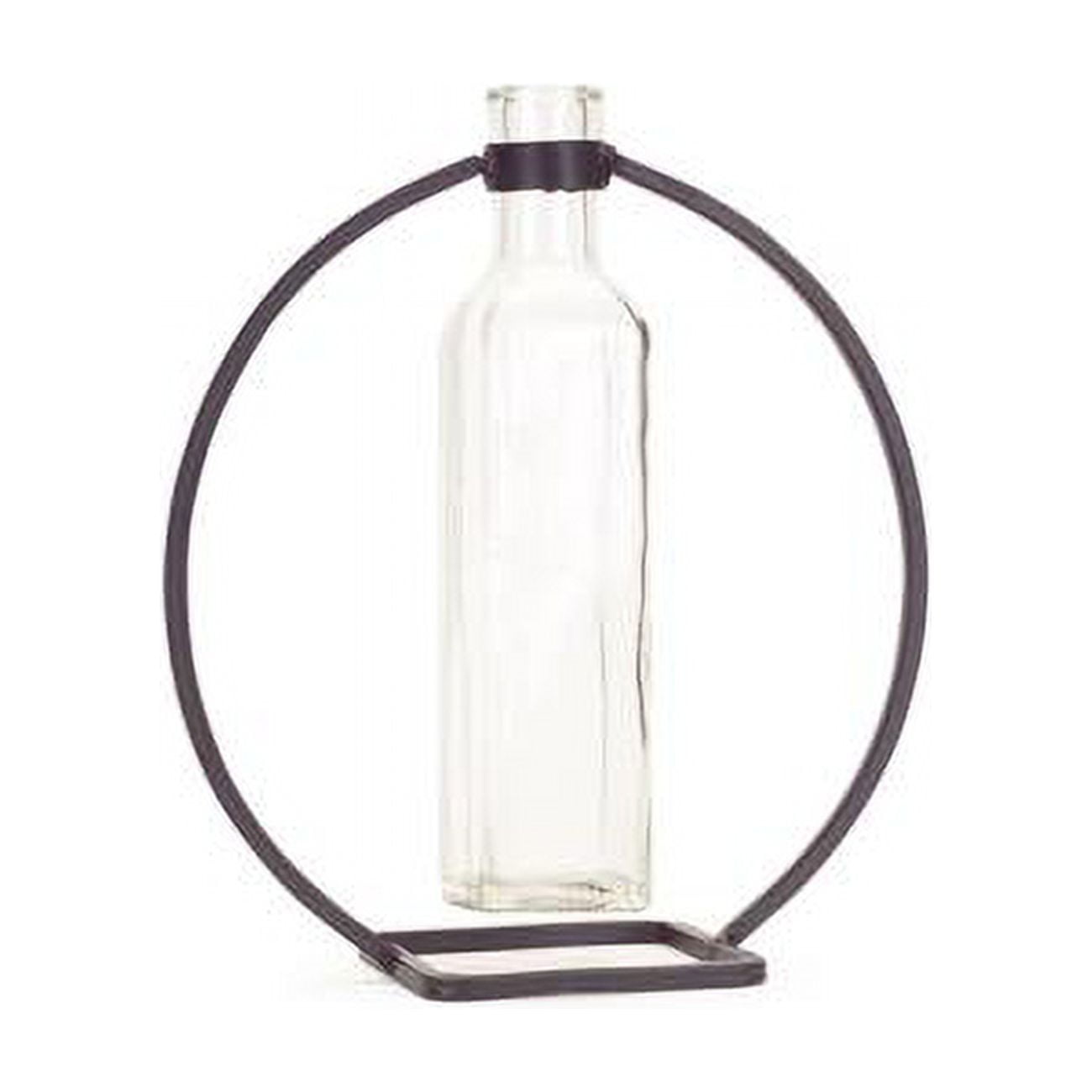 Elegant Gray 9" Glass Bouquet Vase with Metal Frame