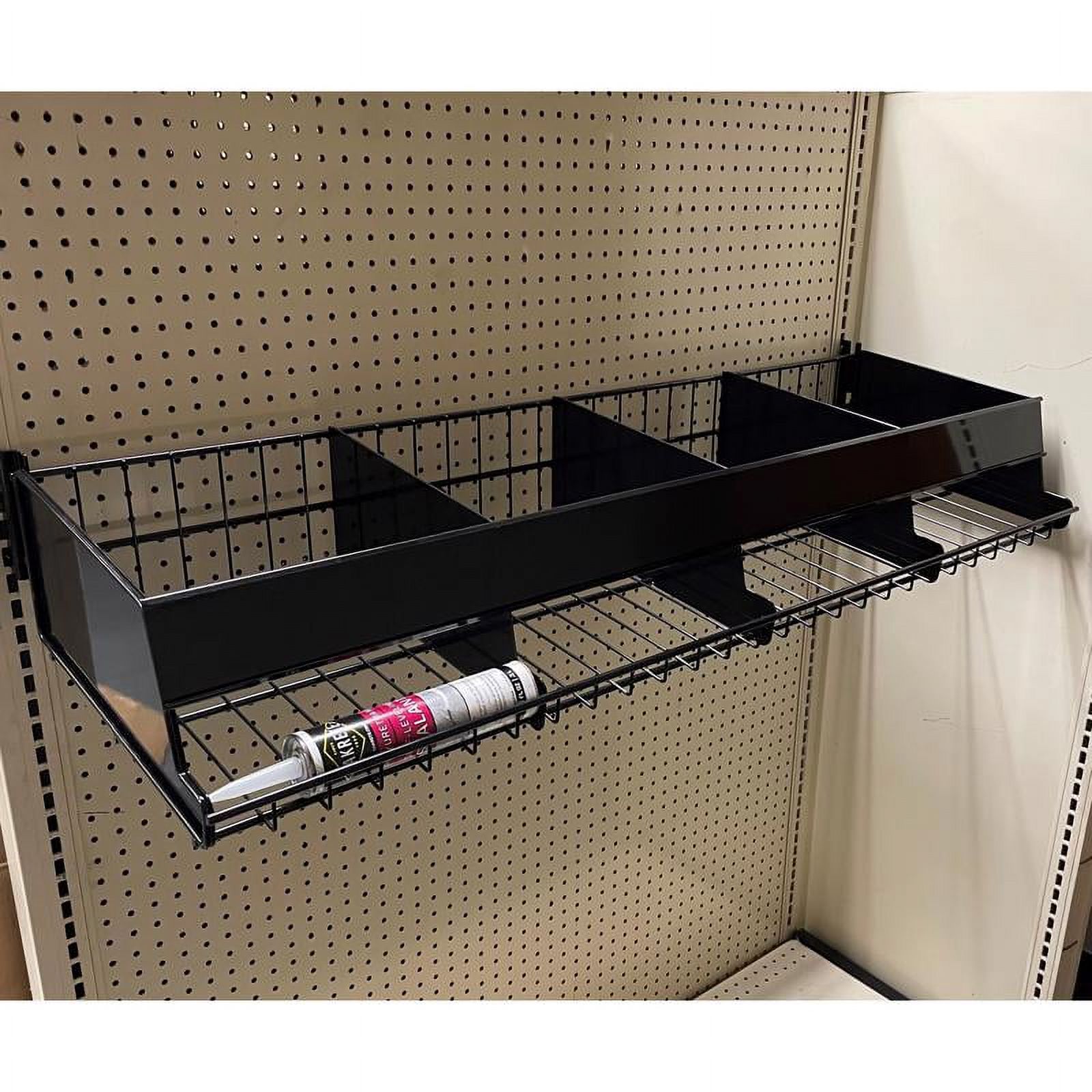 9 in. H X 16 in. W X 48 in. D Black Metal CAULK BIN SHELF