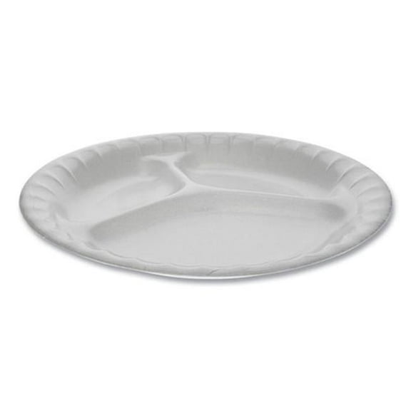9 in. Laminated Foam Dinnerware 3-Compartment Plate, White