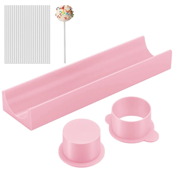 9 in Pink ABS Cake Pop Mold Set, 24 Sticks & Round Cavity Maker, 1.7 in Dia Baking Molds Kit, DIY Treat Maker, 6 in Sticks, 22.9 cm Tray