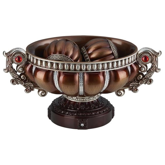 Handcrafted Reddish Bronze and Silver Resin Decorative Bowl with Orbs