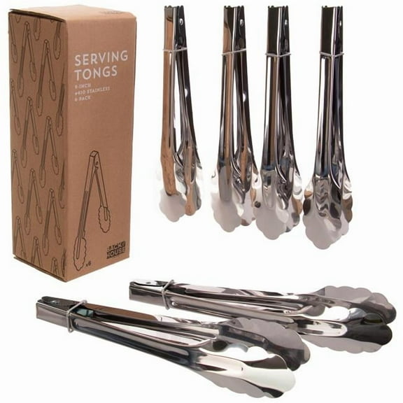 9 in. Stainless Steel Serving Tongs - Pack of 6