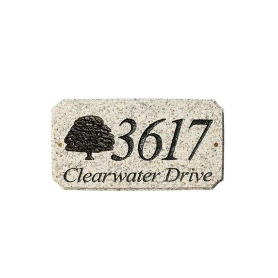 9 in. StoneMetal Oak Tree Logo Rectangle Solid Granite Address Plaque in Autumn Leaf Color