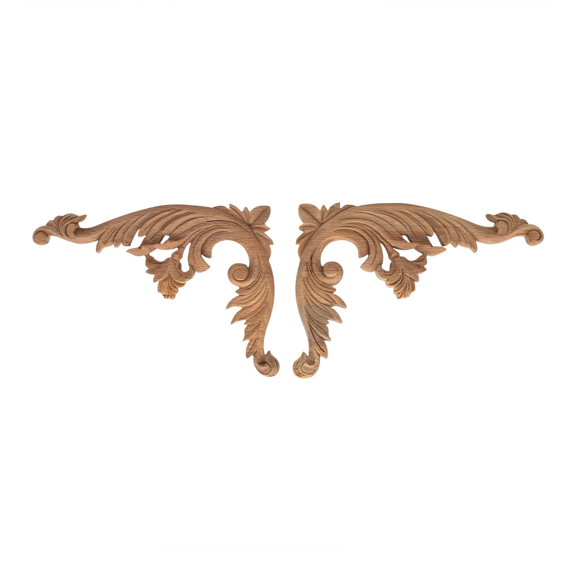 Unfinished Hand Carved Red Oak Acanthus Wood Onlay Scroll