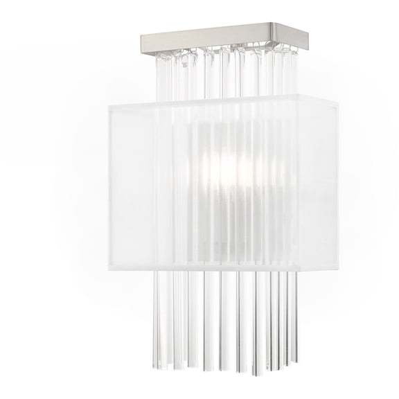 9 inch 1 Light Brushed Nickel ADA Wall Sconce with Clear Crystal Rods/ Hand Crafted Translucent Fabric Shade Shade