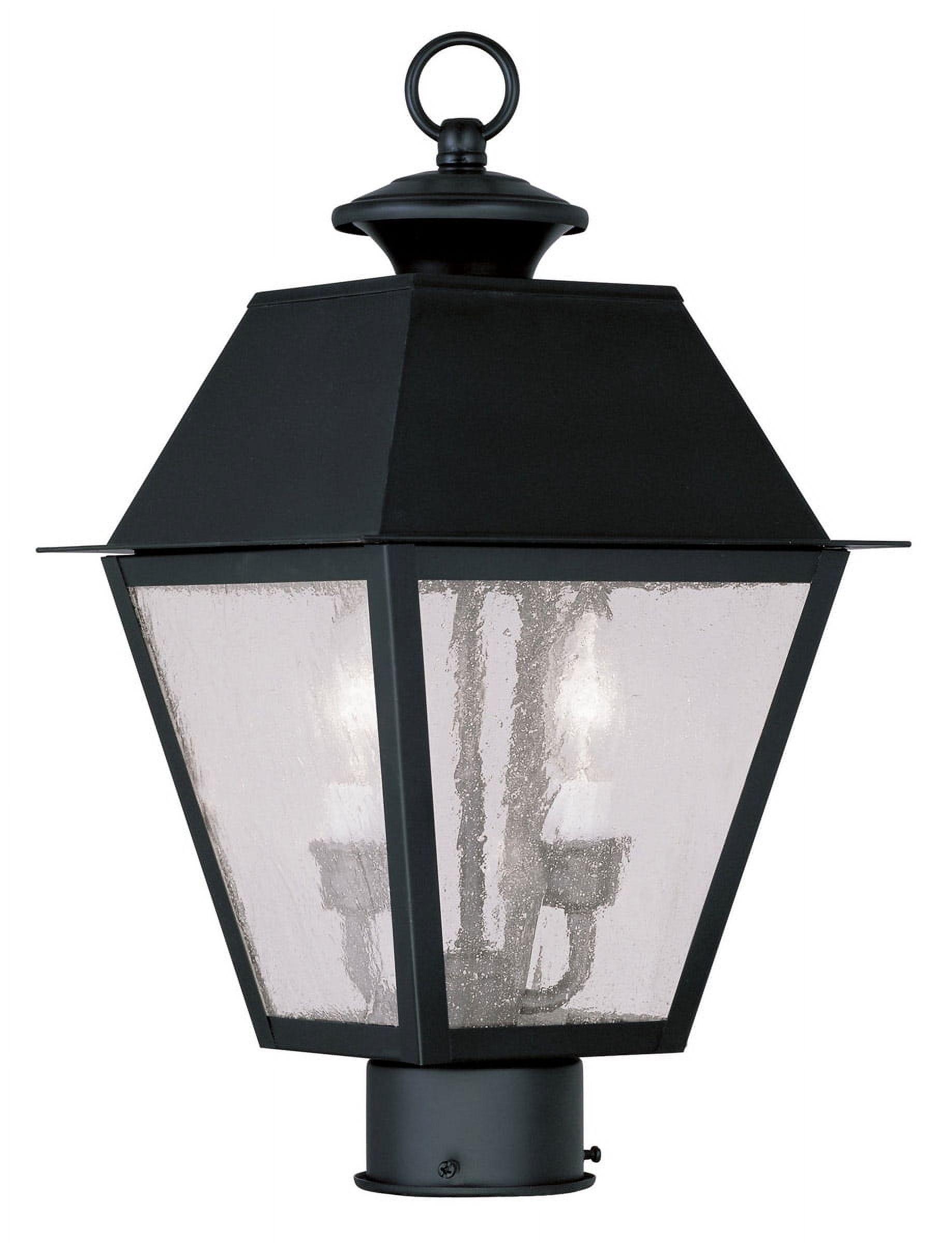 9 inch 2 Light Black Outdoor Post Lantern Pendant Lighting Fixture with Seeded Glass Shade backed with Hand Crafted Solid Brass material for patio, front porch, entryway and more
