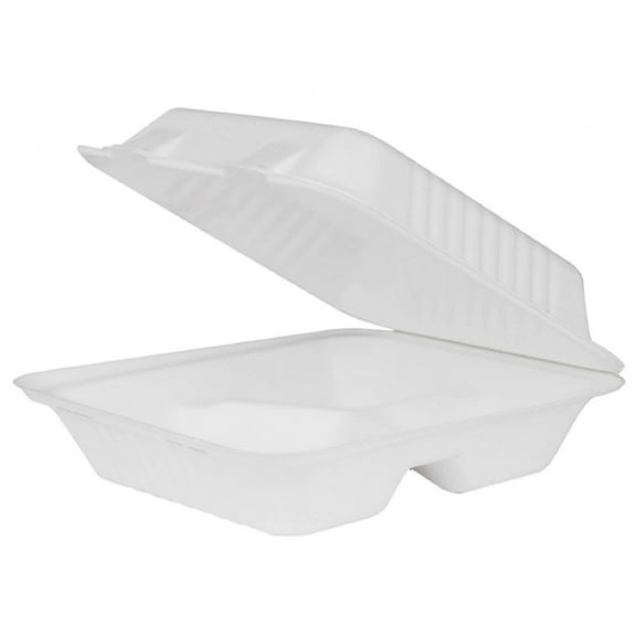 9 inch 3-Compartment Hinged Containers | Tree-Less™ Compostable Molded Fiber