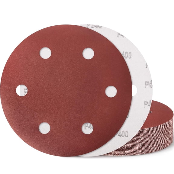 9-inch 6-hole sanding disc, 400 grit 15 pieces with hook and loop sandpaper aluminum oxide sanding pad sandpaper, suitable for drywall sanding machines wood metal glass plastic leather rubber