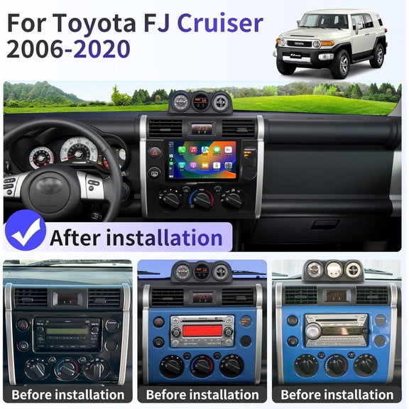 9-inch Android 15 Car Stereo Radio for Toyota FJ Cruiser 2006-2020（Mid-level and Base Trim）4GB+64GB Player with Carplay and Android Auto GPS Navigation Head Unit FM/RDS Radio SWC WiFi Bluetooth