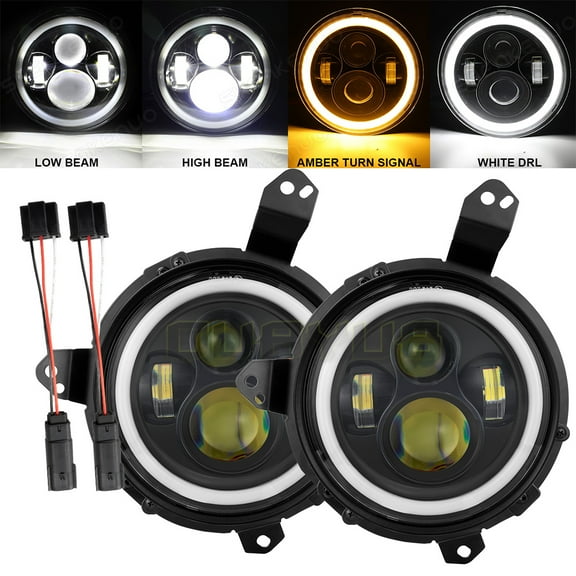 9" inch Brackets Round LED Headlights For Jeep Wrangler JL Gladiator 2018-2022