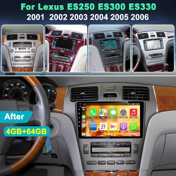 9-inch Car Stereo Radio Android 15 Car Player DSP FM Radio Fit for Carplay and Android Auto WiFi Bluetooth SWC GPS Navigation Head Unit Quad Core 4+64G for Lexus ES250 ES300 ES330 2001-2006