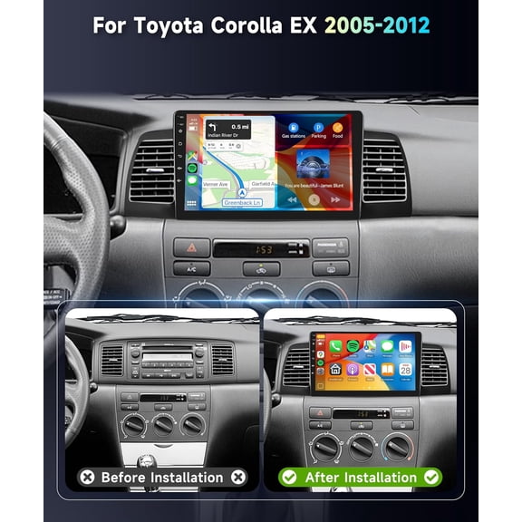 9-inch Car Stereo Radio Android 15 GPS Navigation Car Player for Toyota Corolla 2005-2012 with Carplay Android Auto FM/RDS SWC WiFi Bluetooth Mirror Link 4+64G Quad Core