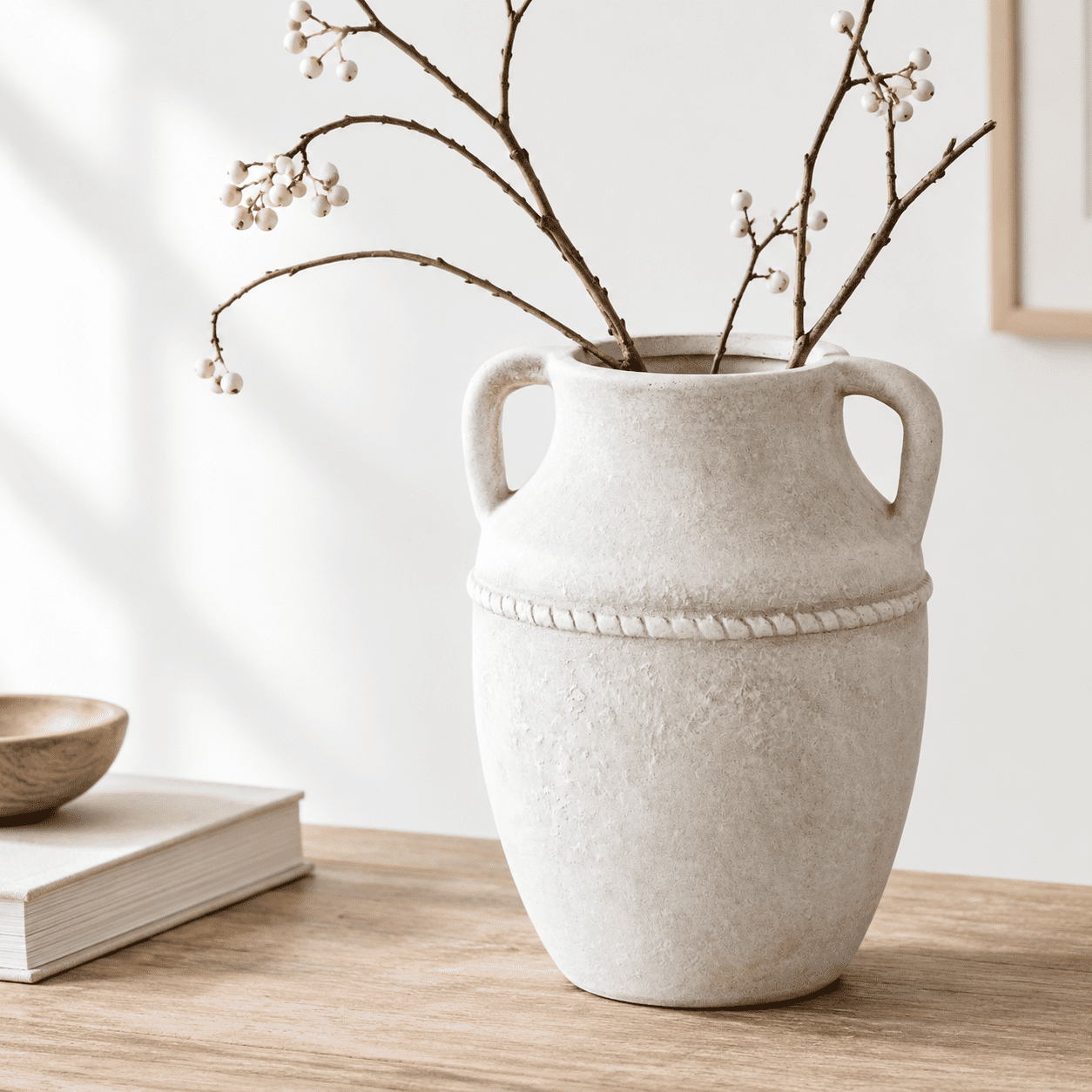 9 inch Distressed Beige Amphora Ceramic Vase for Rustic Farmhouse Home ...