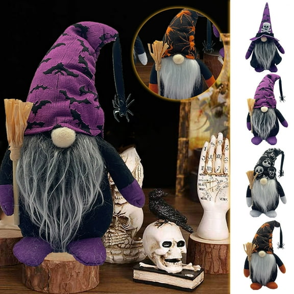 9 inch Halloween Gnomes Plush Decor, Handmade Spider Ornament, Swedish Tomte Gnome Elf Dwarf Collectible Figurines for Halloween Day Party Table Decorations