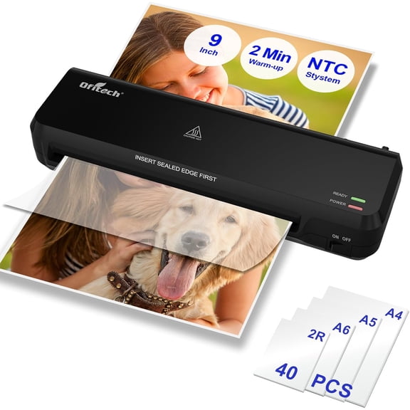 9 inch Laminator Machine with 40 Laminating Sheets, A4 Thermal Laminator with 2-Min Faster Preheat, Laminating Machine 8.5 x 11 for Office, School and Home Use, Auto Shut-Off, NTC Technology