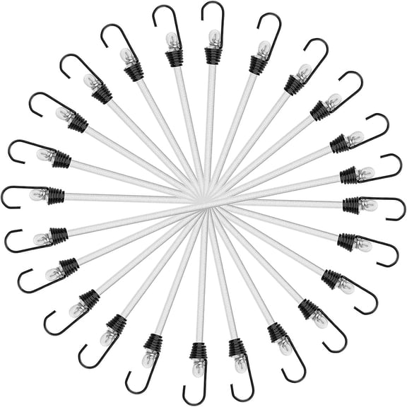 9 inch Mini Short White Bungee Cords with Hooks, 12 Pcs