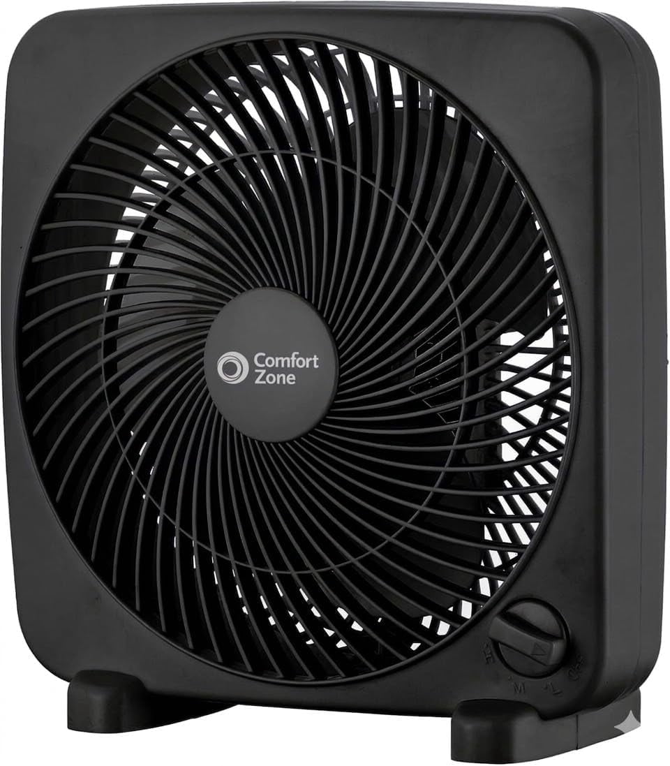 Porable Box Fan 9-inch Portable Box Fan – Compact Desktop Cooling Fan with 3-Speeds ...
