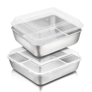 9 inch Square Cake Pan with Lid, Vesteel Non-Stick Stainless Steel Rectangle Brownies Baking Pan Set of 4, Non-Toxic & Warp Resistant, Rust Free & Dishwasher Safe (2 Pans + 2 Lids)