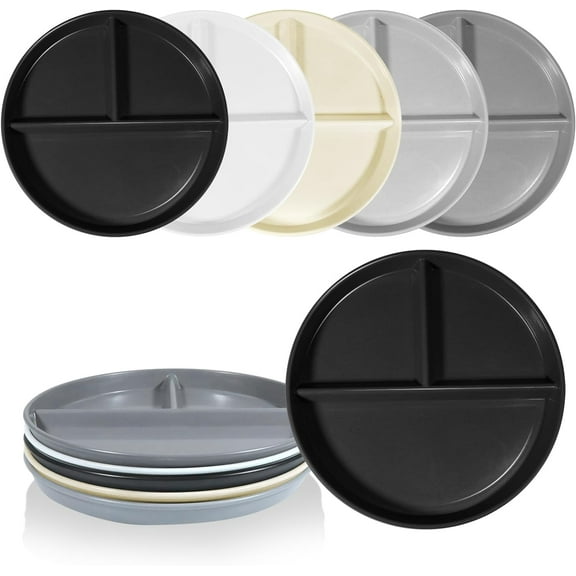 9-inch wheat portion Control plate/Weight Loss Plate, 5-piece unbreakable plastic divider plate/microwave and dishwasher safe, 3-piece circular divider plate perfect for children and adult