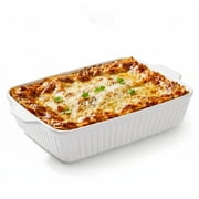 Ceramic Casserole Dish 4.4 Qt, Deep Ceramic Baking Dish and Lasagna Pan, Rectangular Baking Dish with Handles for Oven, White Bakeware for Family Meals and Baking, 1 Pack