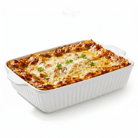 Ceramic Casserole Dish 4.4 Qt, Deep Ceramic Baking Dish and Lasagna Pan, Rectangular Baking Dish with Handles for Oven, White Bakeware for Family Meals and Baking, 1 Pack