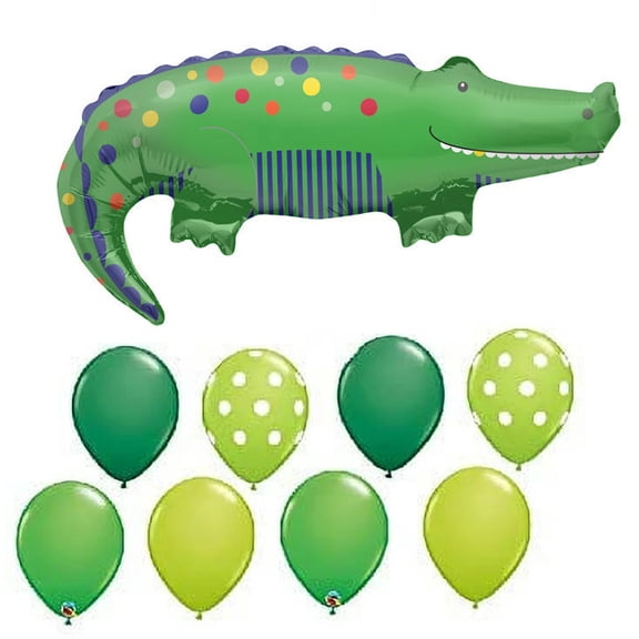9 new BALLOONS party set ALLIGATOR gator CROCODILE florida GREEN decorations FAVORS