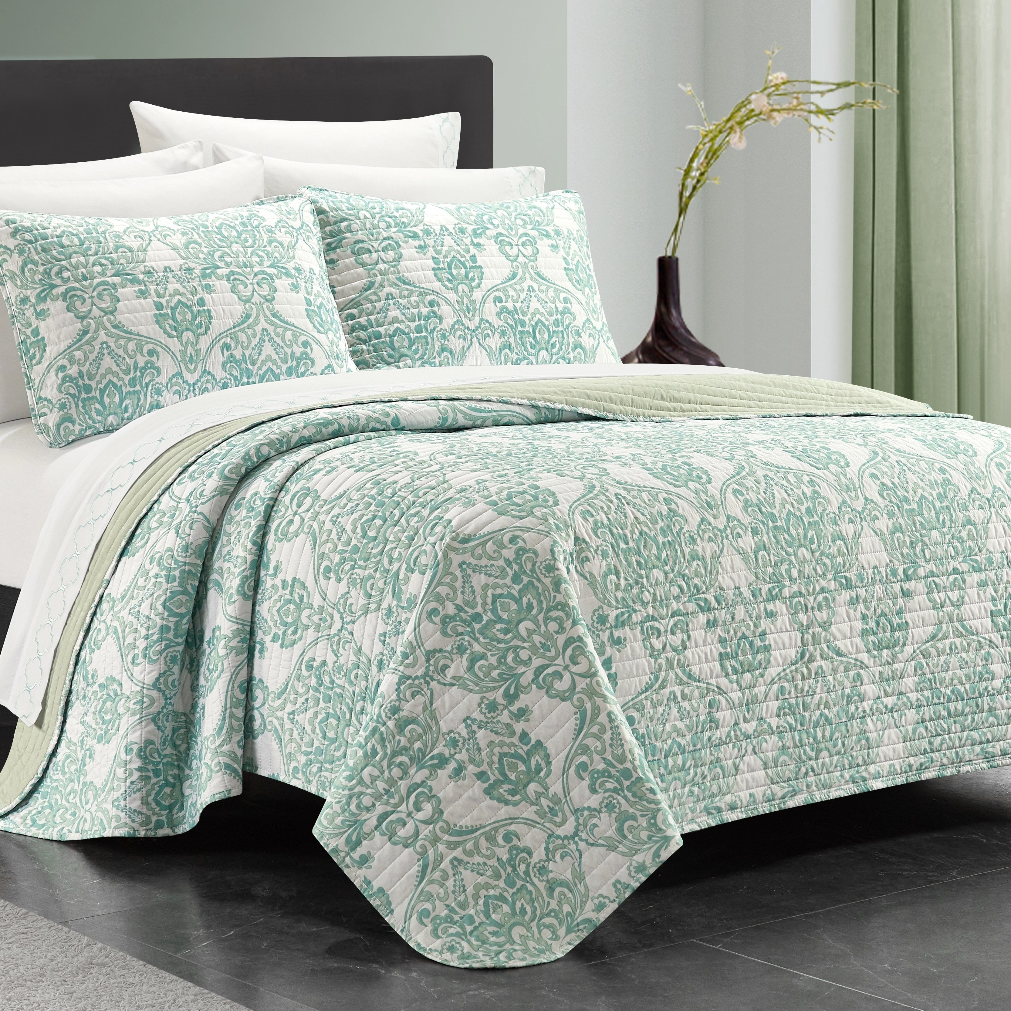 9 or 6 Piece Quilt Set Medallion or Floral Pattern Print Reversible Bed ...