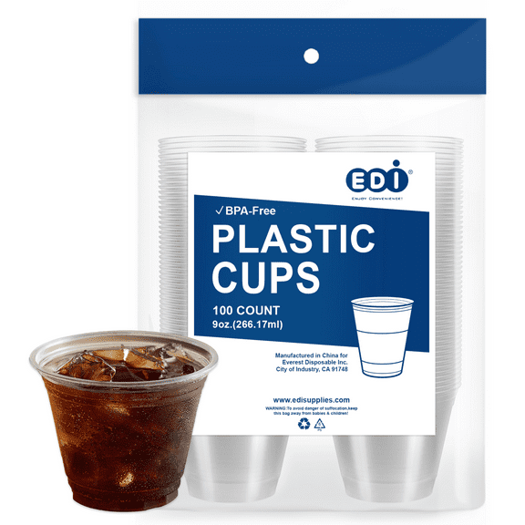 [9 oz - 100 Pack] EDI Crystal Clear Disposable PET Plastic Cups