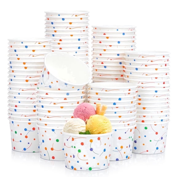 Treamon Disposable Paper Ice Cream Cups, Dessert Bowl for Yogurt, 9 oz 100 Pack