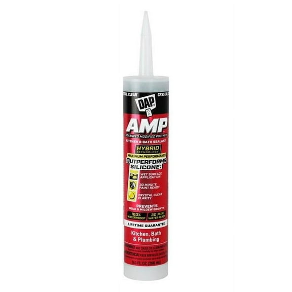9 oz AMP Crystal Clear Polymer Advanced Hybrid Caulk Sealant, Pack of 12