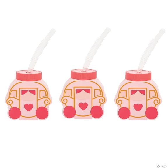 9 oz. Bulk 48 Count Princess Carriage BPA-Free Plastic Cups with Lids & Straws