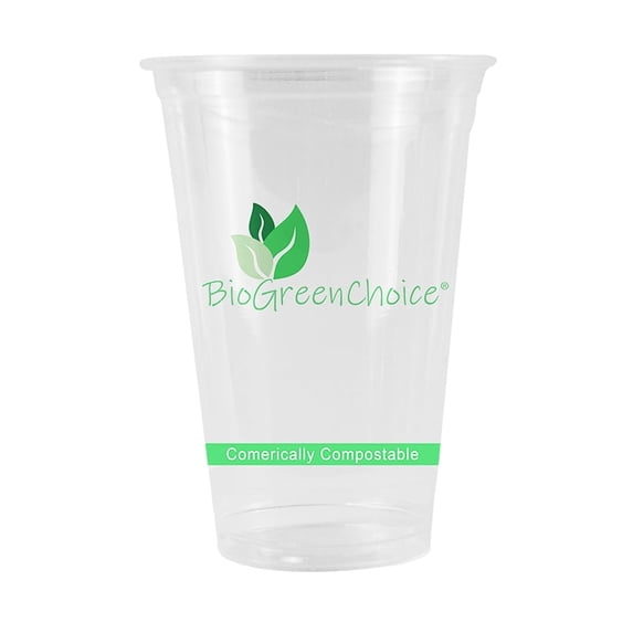 BioGreenChoice 9 oz Compostable Clear PLA Cold Cups Printed Bulk Case of 1000 CTBPI Certified Plant-Based Plastic Disposable Drinking Cups Cold Beverage Tumblers for Restaurants, Catering, Offices