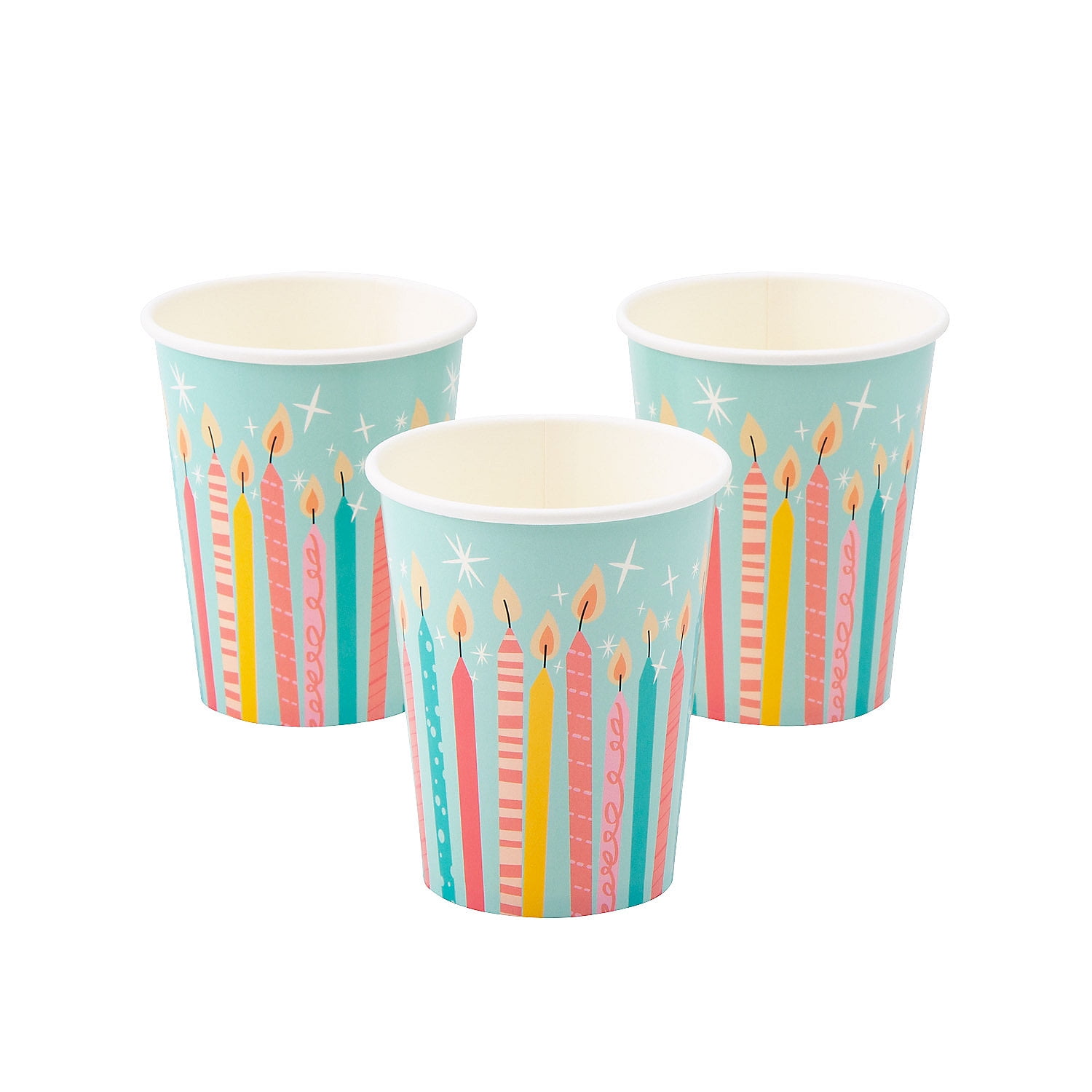 Colorful Birthday Candle Design Paper Cups - 8 Pack