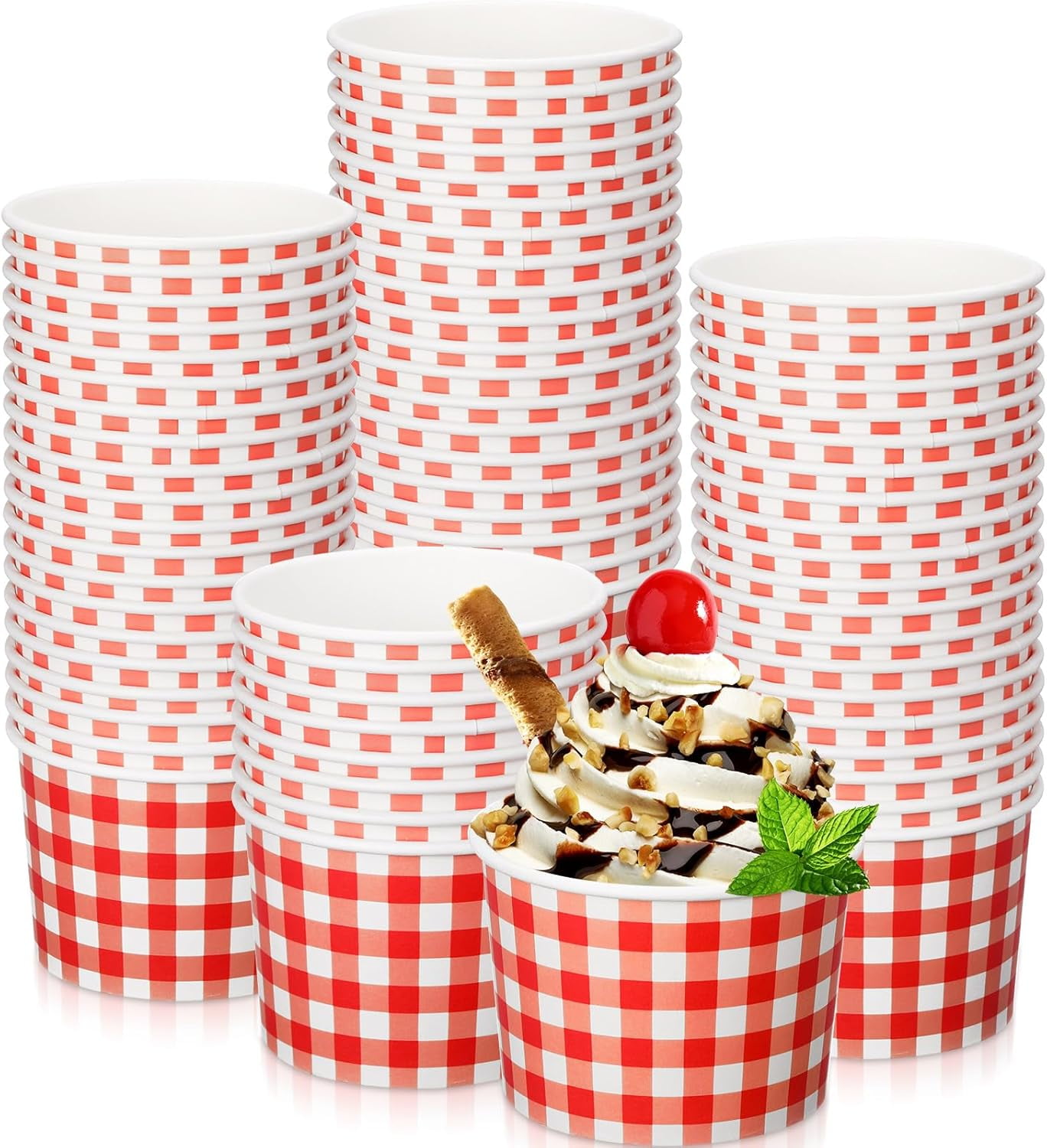 9 oz Ice Cream Paper Cup Bowl Disposable Gingham Picnic Dessert Buffalo ...