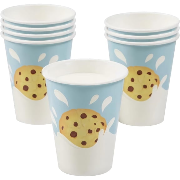 9 oz. Milk & Cookies Party Disposable Paper Cups - 8 Count
